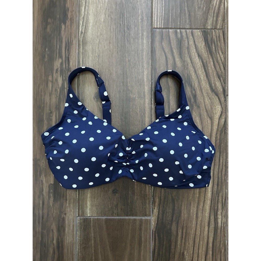 Lands End Blue White Polka Dot Underwire Bikini Swim Top Size 18W‎ Womens